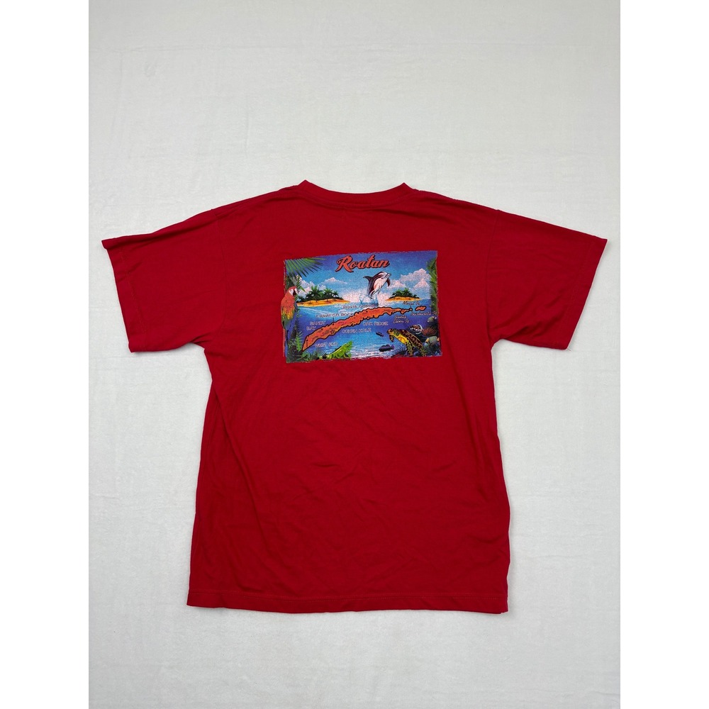 Roatan Honduras Souvenir Graphic T-Shirt Red Mens Medium Cotton Short Sleeve